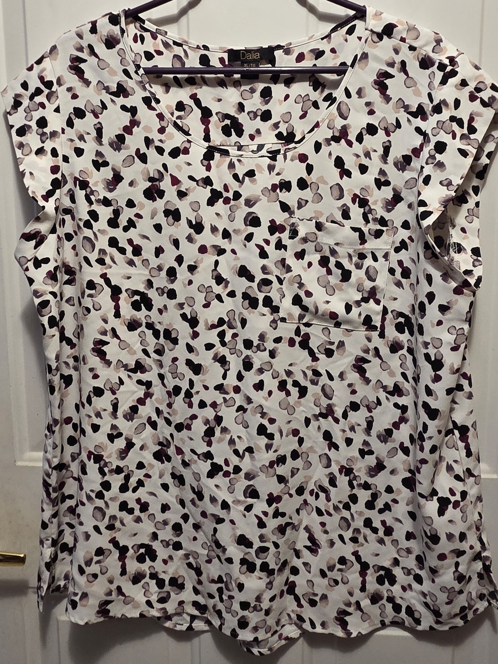 Dalia Cream Short Sleeve Blouse with Black and Burgundy Dot Print
